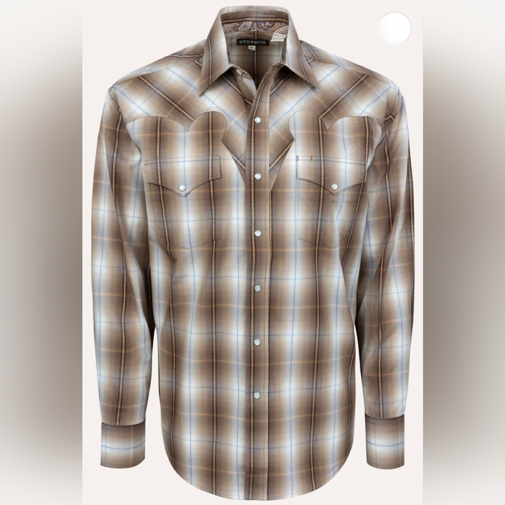 Stetson Men's Plaid Snap Front Shirt - Sand L